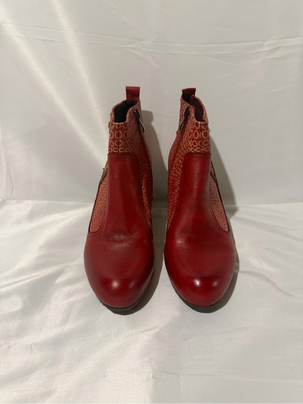 L’Artiste By Spring Step Dramatic Red Leather Floral Ankle Boot